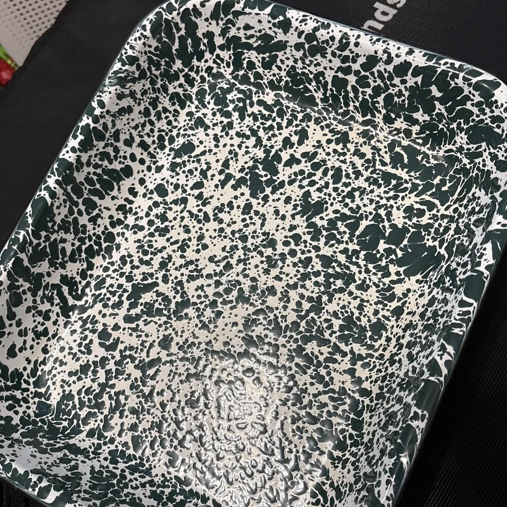 Vintage Green White Splatter Enamelware Serving Trays Set of 3 Spatterware